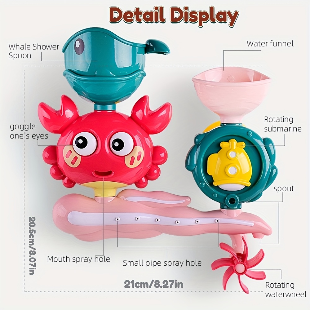 Suction Cup Bath Toy Set for Kids, Rotating Water Wheel Fun