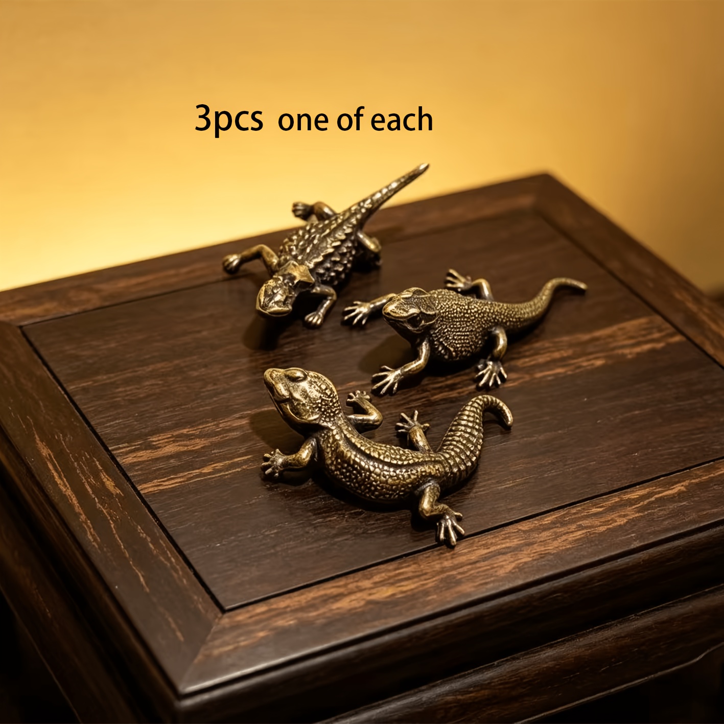 TEMU Vintage-Metall-Echsen-Ornament-Set, 3-teilig, verschiedene Stile, Schreibtisch- Gartendeko, Tee-Pet, Tee-Zubehör, Bastelgeschenk