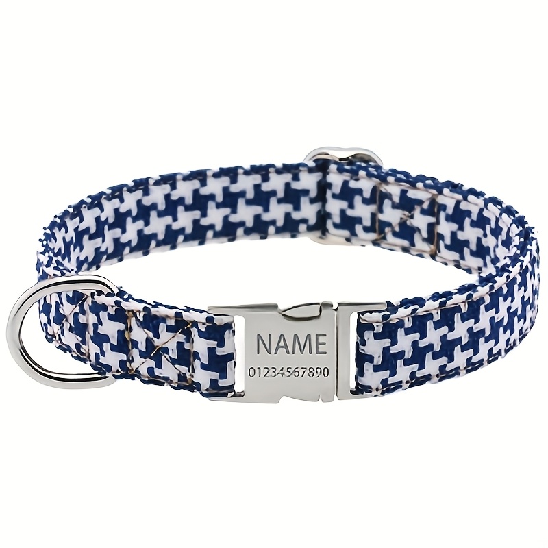 Custom Engraved Houndstooth Dog Collar with Adjustable Quick Release Buckle