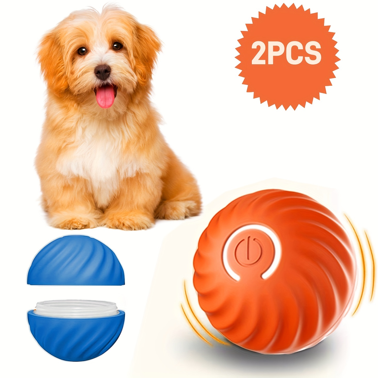 

2pcs Interactive Dog Toy Ball, Striped Pattern, Usb Rechargeable, Automatic Obstacle Avoidance, Plastic, With Built-in Lithium Battery, For Small To Medium Dogs And Cats