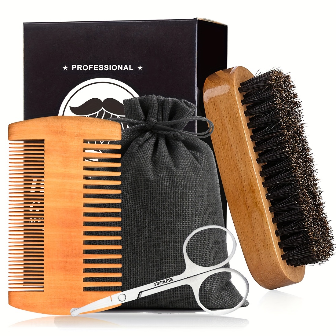 

Beard Grooming Kit, Wooden Double Sided Beard Brush, Small Beard Scissors, Bristle Beard Brush, Father's Day Gift, Gifts For Men, Gift Box Set