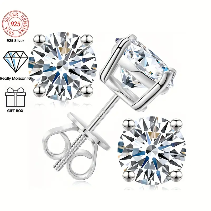 2pcs 2ct 2 moissanite stud earrings screw back 8mm 4ct s925 sterling silver     wedding birthday anniversary new year gift mothers day gift Product details 2