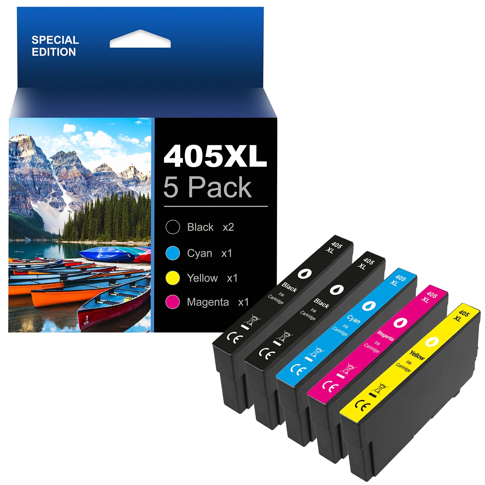Image of 405xl Multipack Compatible 405 405 Xl 405xl Black Workforce Pro Wf-4820 Cartridges Wf-4820dwf Wf-3820 Wf-3820dwf Wf-4825 Wf-3825 Wf-4830dtwf Wf-7840dtwf Wf-7830dtwf(5 Packs)