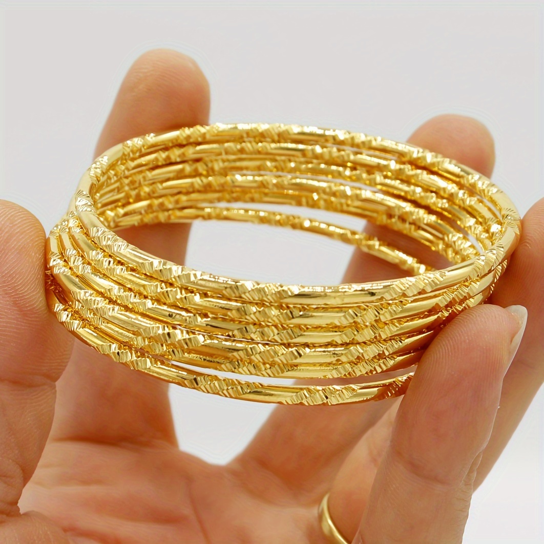 6-Pack Middle Eastern Style Laser-Patterned Bangle Bracelets