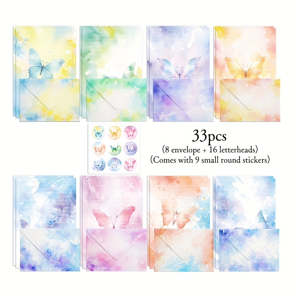 

33pcs Watercolor Stationery Set - 8 For Weddings, Thanksgiving, & Invitations | Ideal For Students & Office Decor, , Envelope Set, Student Supplies