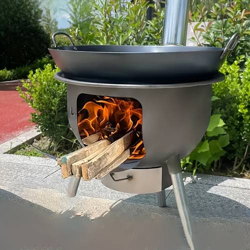 heavy duty metal portable outdoor wood stove round with large cooking surface emissions compact and durable for camping backyard picnics camping stove