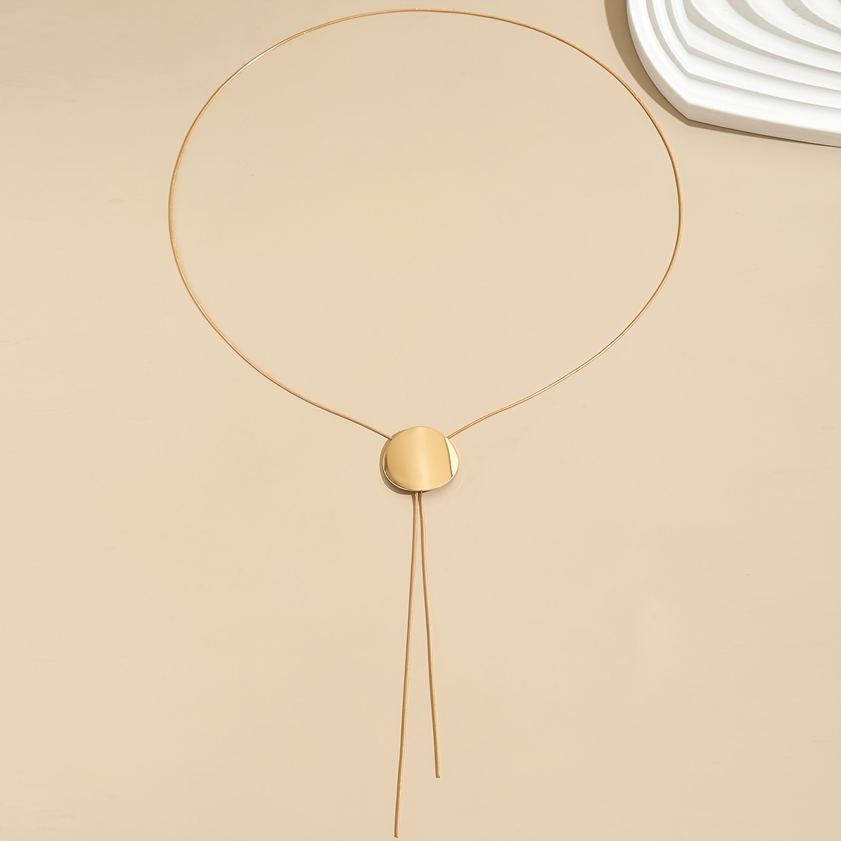 Adjustable Long Necklace with Golden Pendant Minimalist Chain