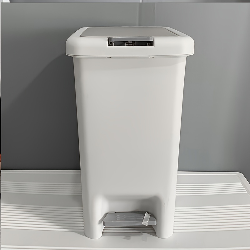 

1pc, Plastic Rectangular Trash Can With Step-on Lid, Large Capacity, Uncharged, For Bathroom, Dorm, Office, Bedroom, Living Room - Creative Foot Pedal Waste Bin