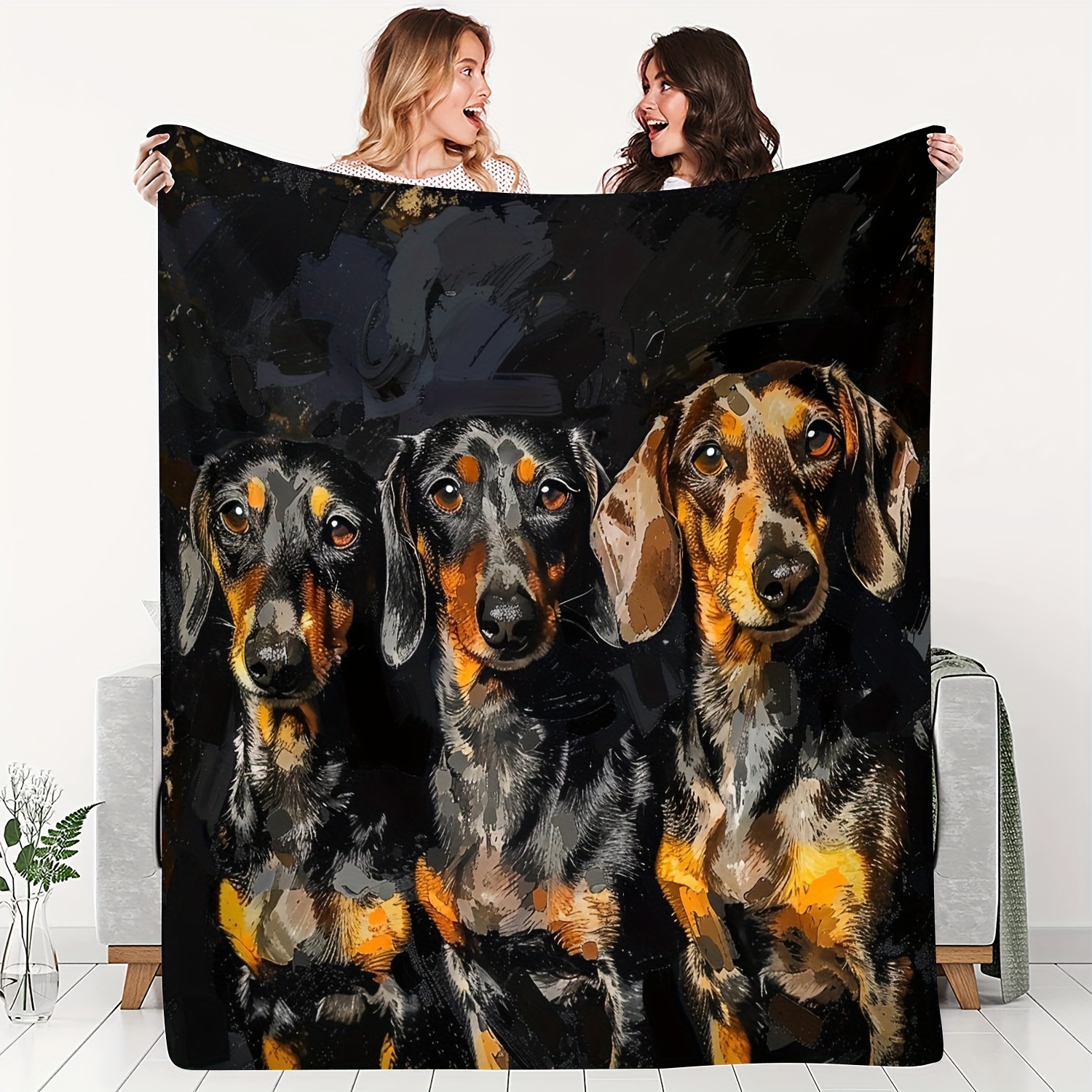 

1pc Dachshund Dog Printed Blanket Animal Fans Dog Lovers Blanket Soft Flannel Sofa Blanket For Couch Office Bed Camping Travel For All Seasons Universal