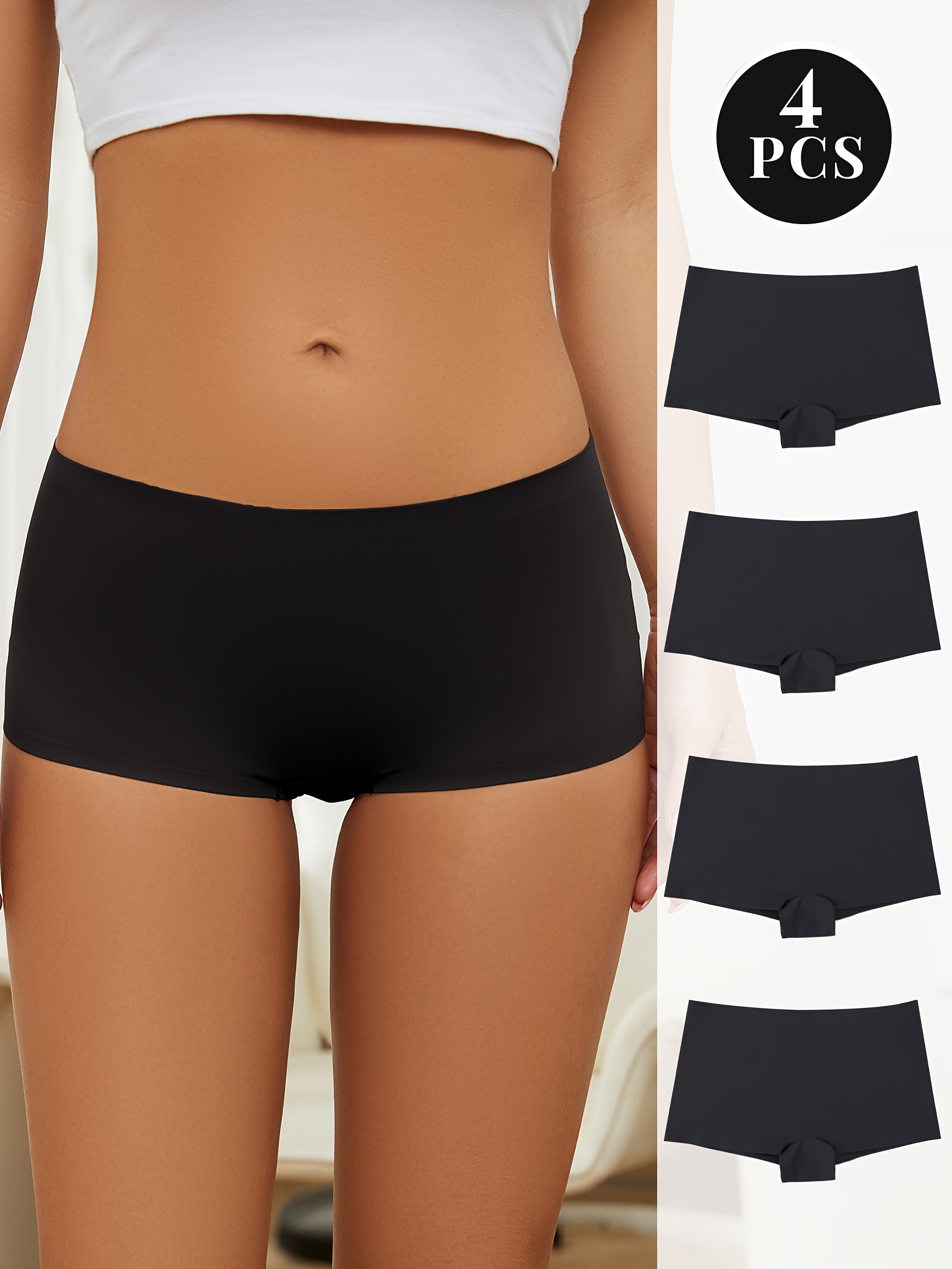 4 pack seamless solid boyshorts panties boyshorts boxers soft breathable     panties womens lingerie underwear