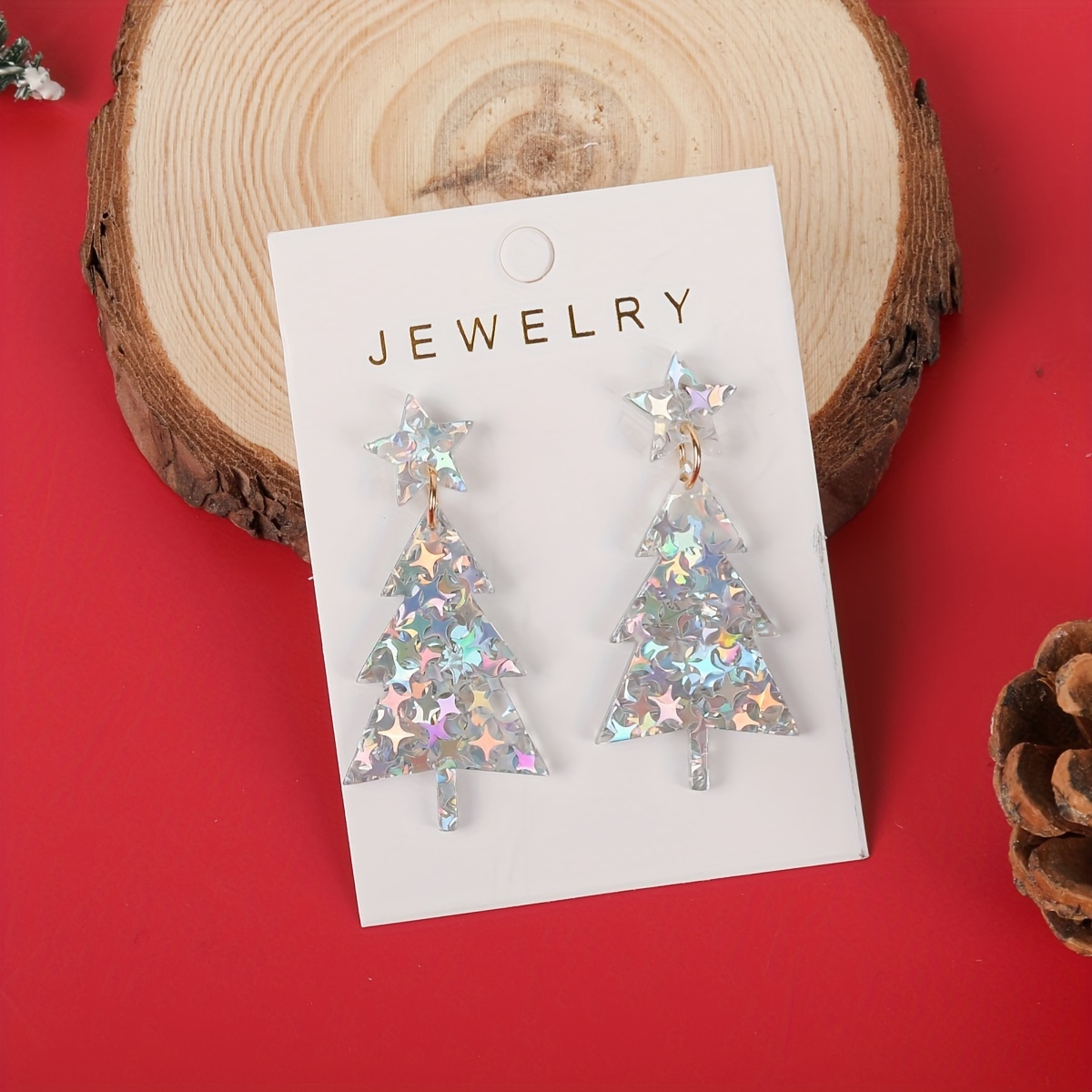 

Vintage Elegant Christmas Tree Acrylic Drop & Dangle Earrings With Stainless Steel Ear Needles, No Plating Sparkling Sequins, Gift And Celebrations, Fits All