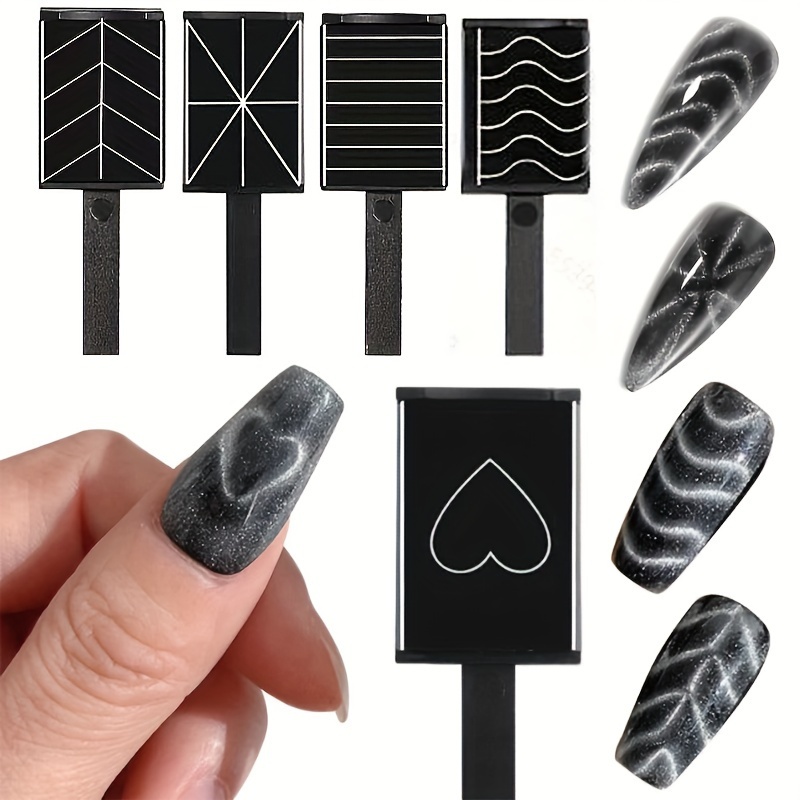 

5-piece Set Nail Art Magnetic Stick Tools, Professional Cat Eye Effect Magnet Pens For Gel Polish Swirls And Stripes Design, Dual-ended, Black Handle