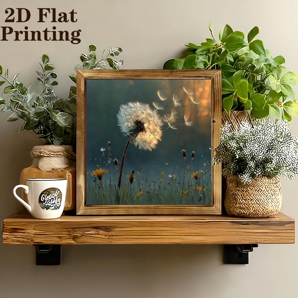 TEMU 2d Flat, 2d Flat, A 2d Wall Art Piece Featuring A Wooden Frame With A Farmhouse Style Dandelion - A Decoration Suitable For Home, Living Room,