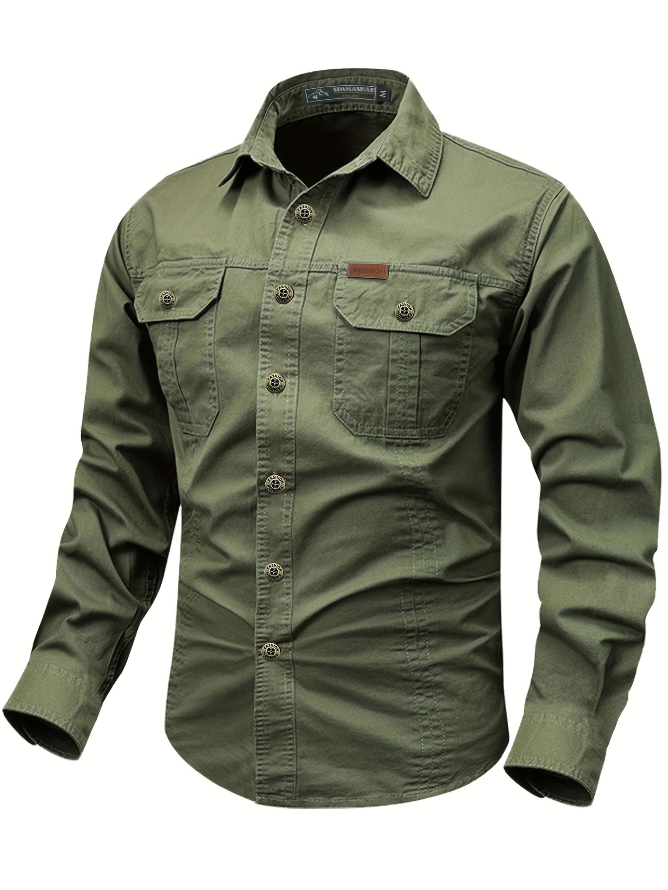 camisa militar verde hombres larga botones Temu Colombia