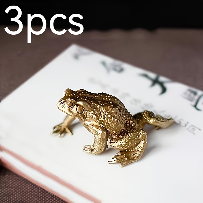 TEMU 3pcs Vintage Brass Ornaments, Exquisite Three-legged Wealth Frog Ornaments, Symbolizing And Wealth, Pure Brass Shui Decorations, Suitable For