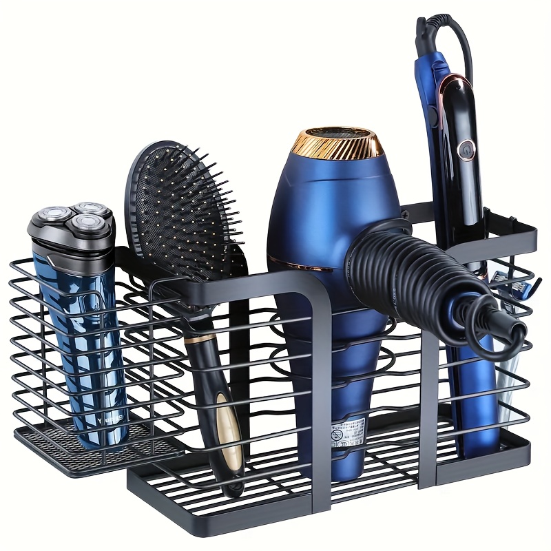 1pc Heavy-Duty Wall Mounted Hair Dryer Holder Organizer Space-Saving  Bathroom Cabinet Door Mount, Holds Hair Dryer, Curling Iron,  Straightener, Br - Main Image