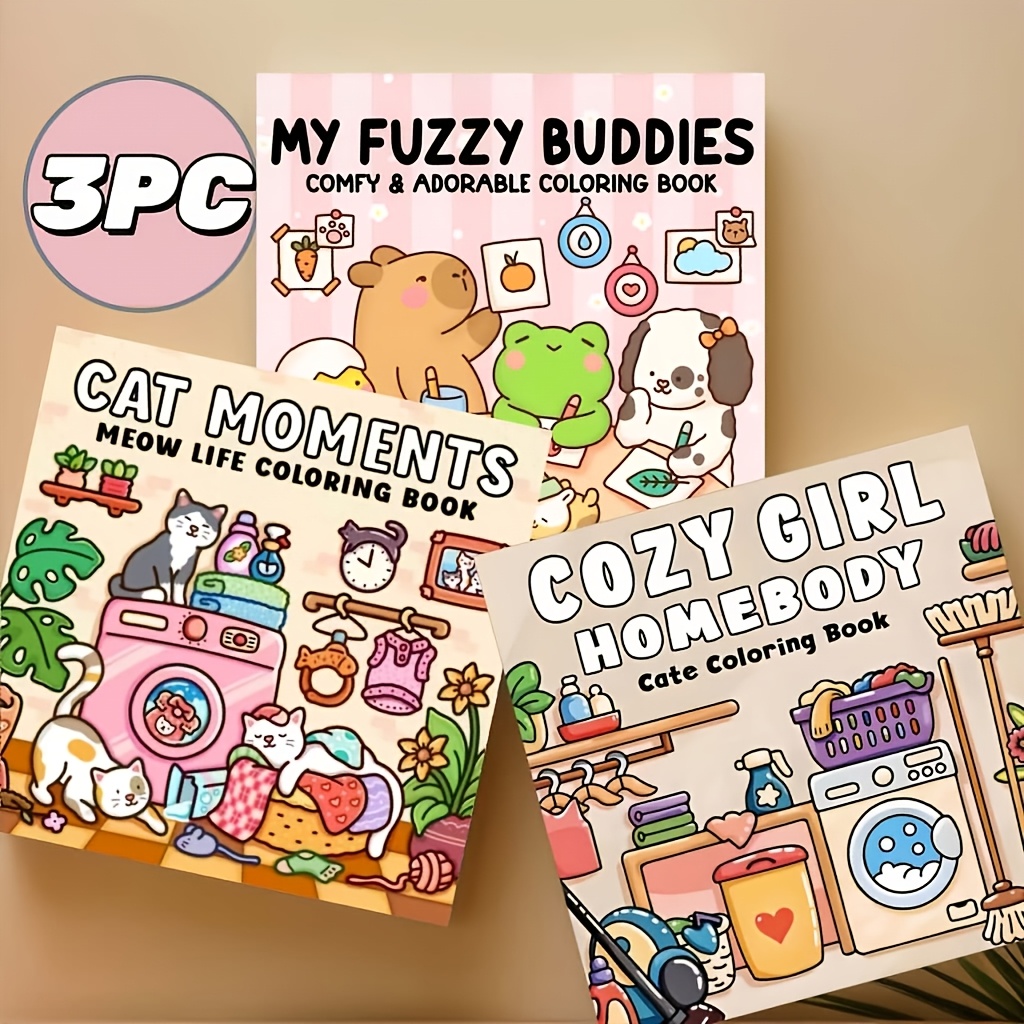 Image of A 3pcs Set Of Relaxing And Stress- Coloring Books, Including "cat Moments," "my ," And " Girl." The Pages Feature Exquisite Patterns Such As Adorable Furry , Life, And Cute Cat Scenes. Each Book