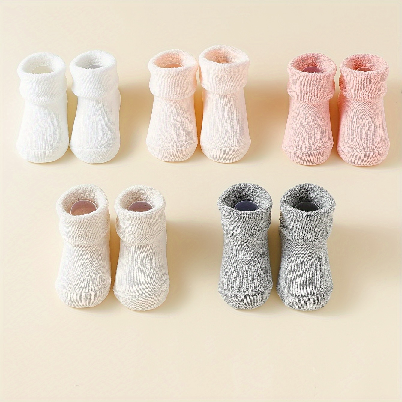 Image of 5-pair Autumn/winter Plush-lined Thickened Baby Solid Color Heart Terrycloth Mid-calf Toddler Floor Socks, Suitable For Indoor And Outdoor Wear
