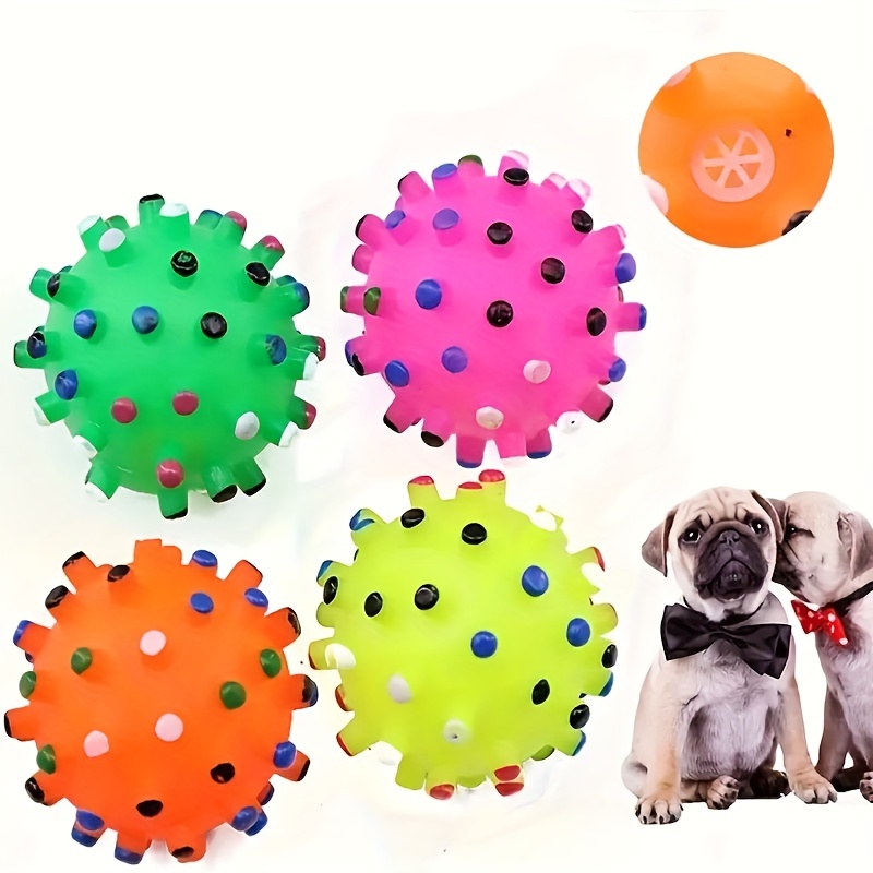 

4 Pack Assorted Colors Dog Chew Squeak Balls, Durable Thermoplastic Rubber Interactive Pet Teeth Grinding Sound Toys For Medium Breeds, Non-battery Patterned Play Supplies