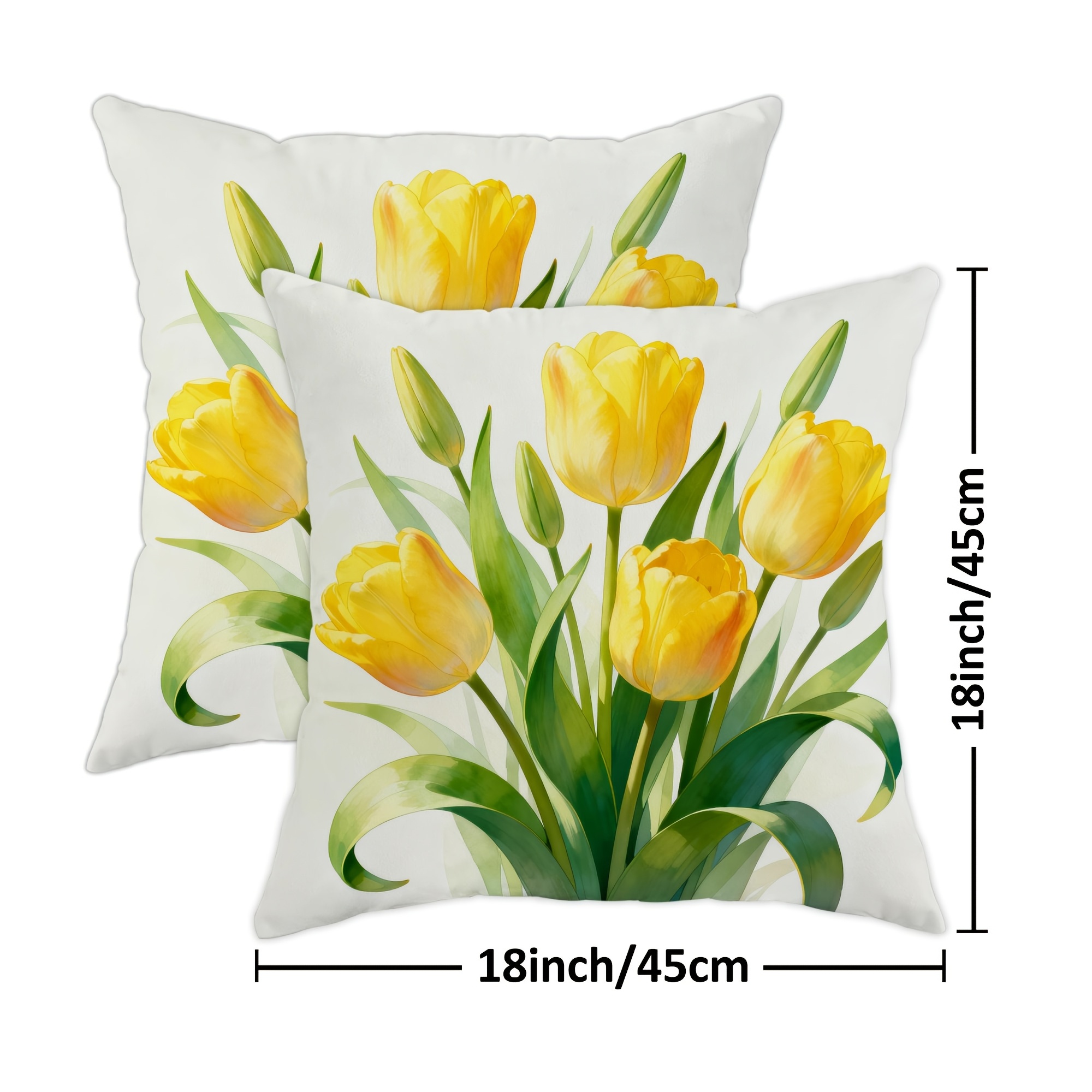TEMU Juego de 2 fundas de cojín 2D con tulipanes, fundas de almohada decorativas de terciopelo primaveral con capullos de hojas naturales florales,
