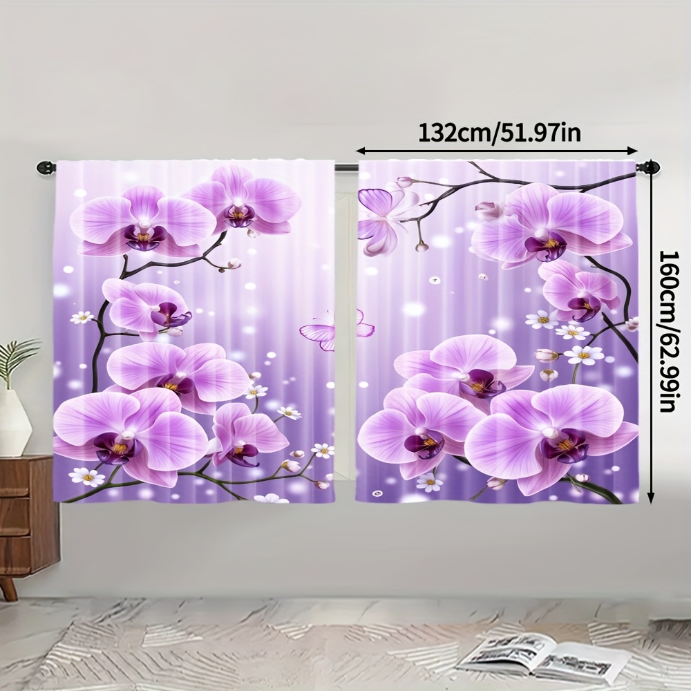 E-shop 2D Flat - 2D Flat - 2er-Set mit lila Schmetterling-Blumenmuster. Diese, halbtransparenten Vorhänge bestehen aus strapazierfähigem 100%