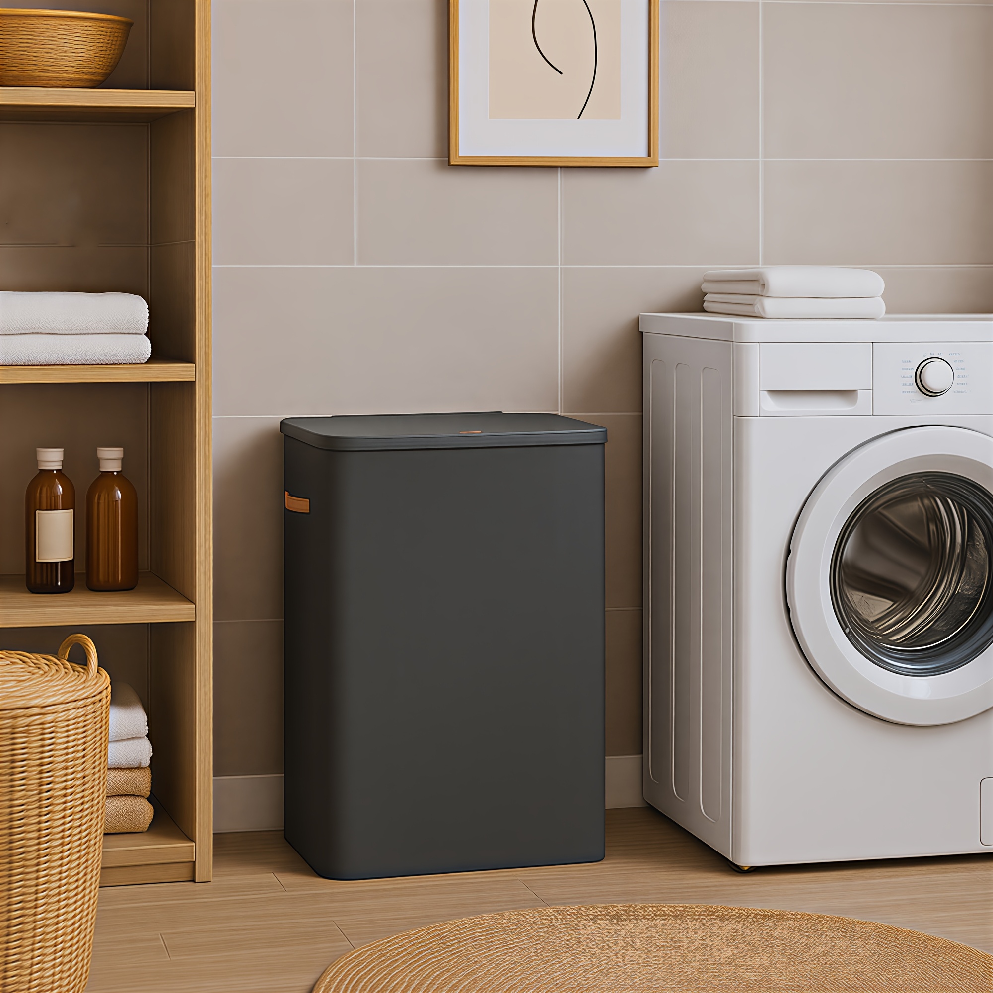 Laundry Basket, 190l Laundry Collector With 3 Compartments, Laundry Bin With Lid And Handles, 64 X 40 X 75cm, Laundry Baskets
