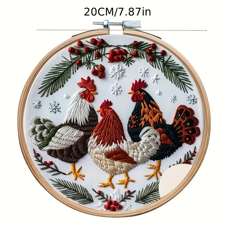 

Diy Embroidery Kit - Chickens Design, Craft Set With Complete Materials For Beginners