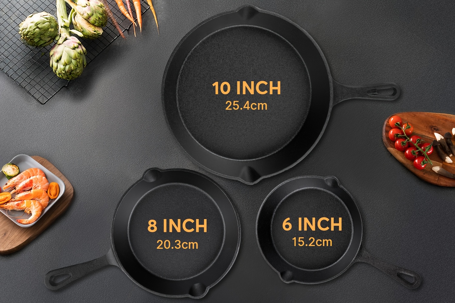 3pcs 4pcs cast set heavy duty pre cookware for heat non stick multi functional with ergonomic handles frying pans for indoor and outdoor cooking details 1