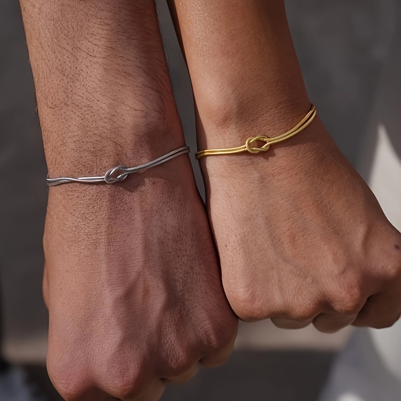 Delicate 2 Piece Knot Snake Bone Chain Couples Bracelets Set
