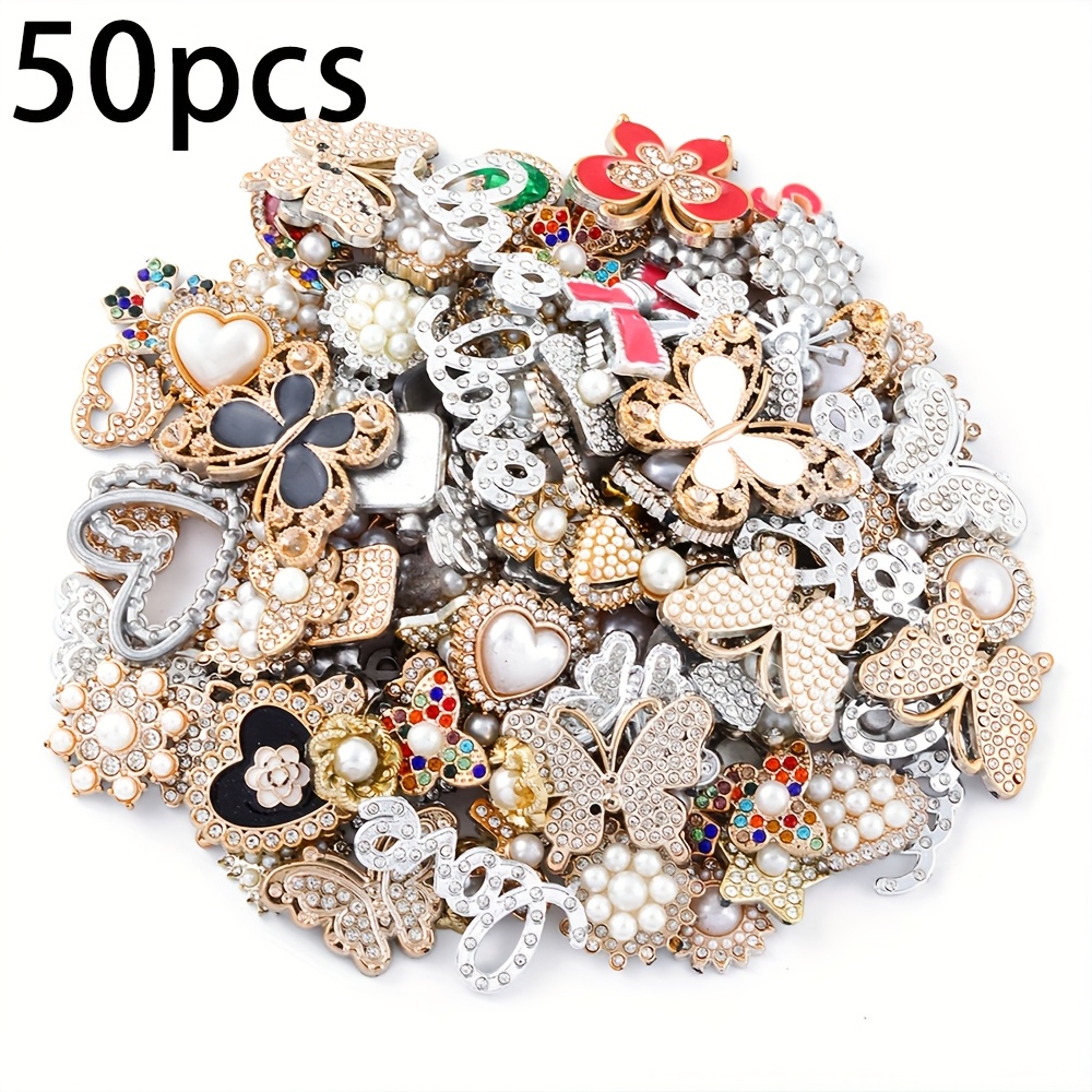 Image of Random 50pcs Mixed Geometric Inlaid Rhinestone Plastic Flower Disc Drill Flower Decorative Beads Beads For Diy Cell Phone Case Hairpin Shoes Costume Jewelry Making Crafts