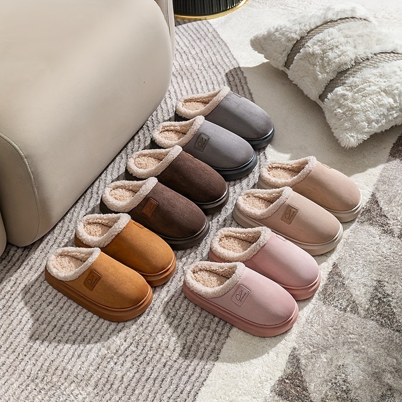 

Women's Winter Warm Slippers, Non-slip Couples Shoes, Elegant Solid Color Slip-on, Fabric Upper & Inner, Eva Sole, Fabric Insole