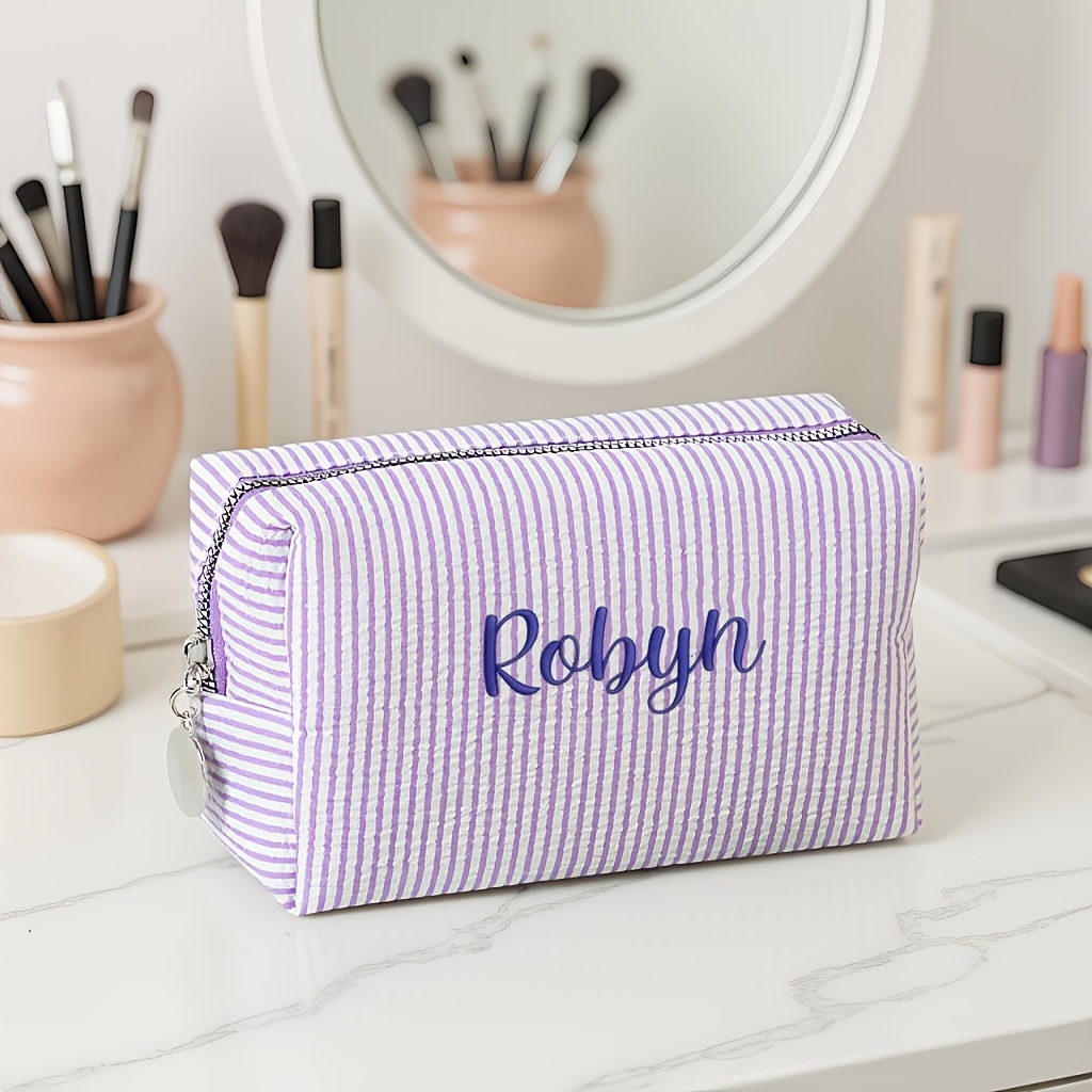 TEMU Personalized Custom Embroidered Name/initials Toiletry Bag - Zippered Travel Cosmetic Organizer Suitable For Lipstick, Storage, Wedding Gifts,