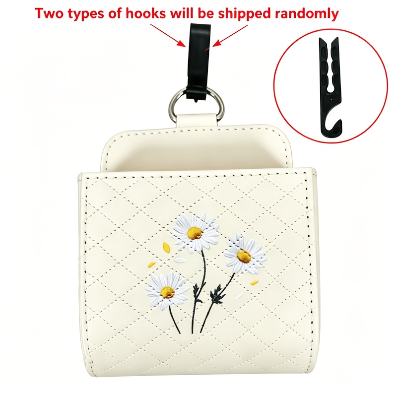 TEMU Car Air Vent Storage Box Hanging With Daisy - Beige Suitable For Vehicles, Compact Hanging Shelf For Phone, Keys, Tissues, Car Interior