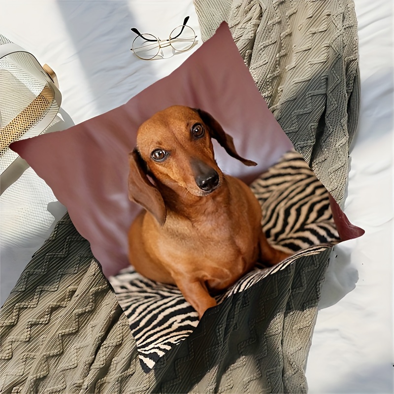 contemporary dachshund portrait design throw pillow 18x18 inches soft polyester machine washable with zipper closure ideal for home office and party decor details 4