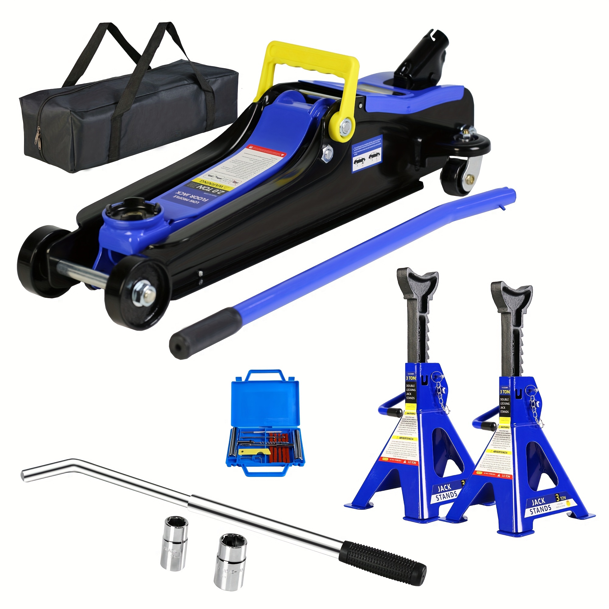 

Floor Jack, Low Profile Floor Jack, 3t Jack Stand Tire Repair Kit L-wrench Heavy Duty Steel Racing Floor Jack With Single Piston Pump, Floor Jack Lifting Range 3.3"-15.2