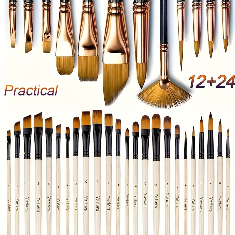 

36pcs Paint Brush Set, , Nylon With Round, , Flat, Fan, Angle, Fine Detail Brush, Suitable For Artists And Beginners For Acrylic Painting, Oil, Watercolor