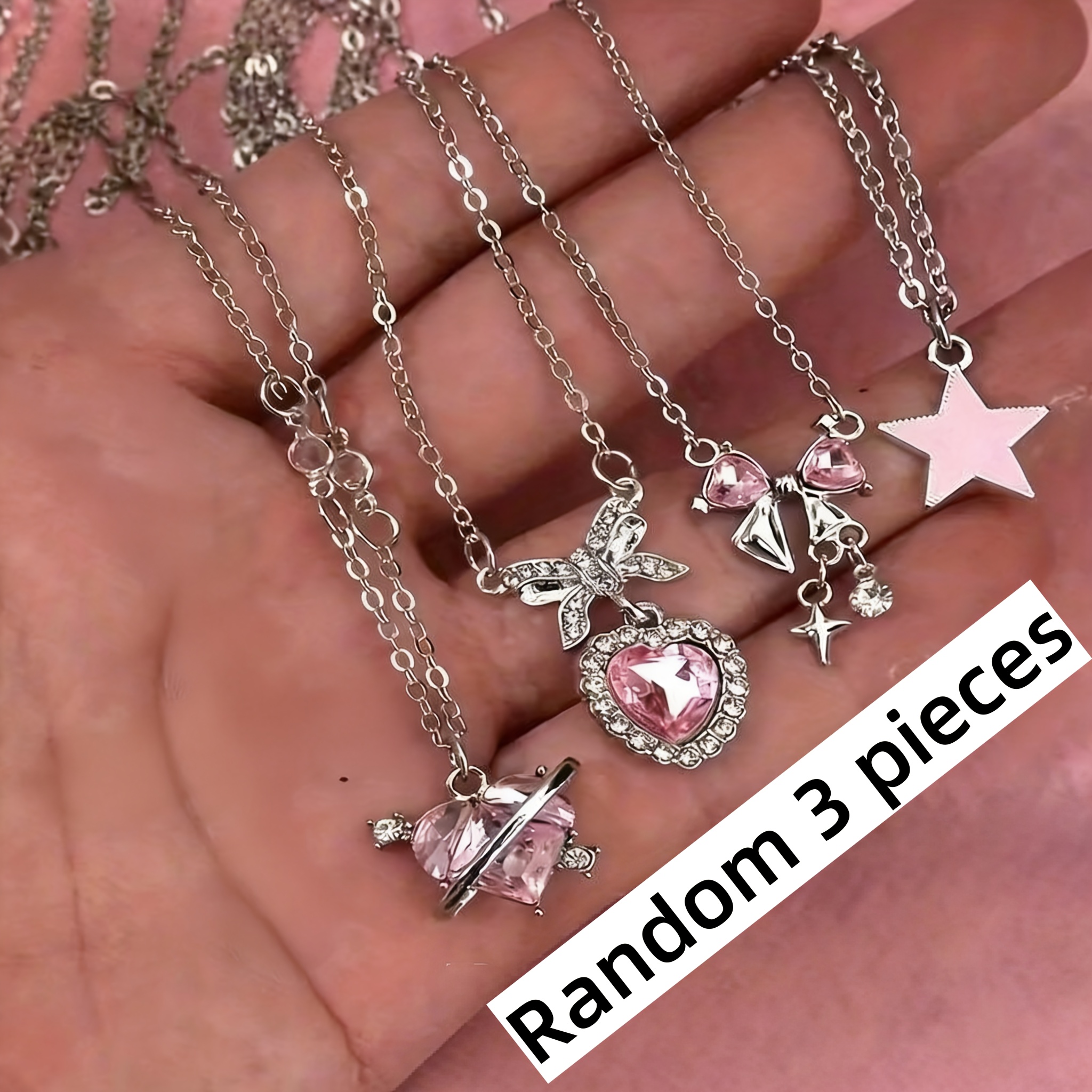 TEMU 3pcs Y2k Exquisite And Stylish Rhinestone Star Pendant Necklace Set For Women, Casual Attire And Parties, , Random Style.