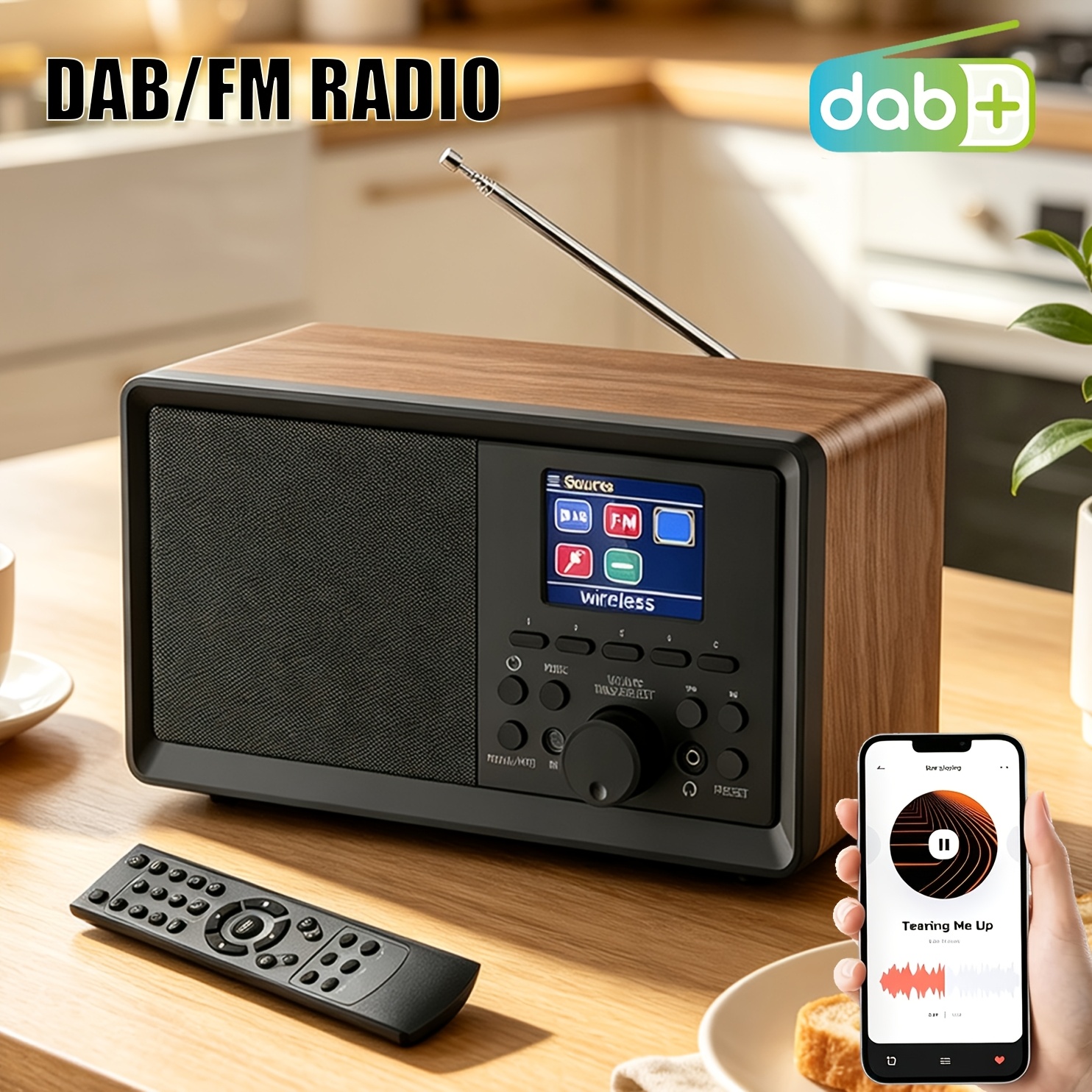 Dab/ Dab+/fm Radio With Bluetooth 5.0 Fm Nostalgia Radio Portable Retro Radio Wooden Fm Radio Alarm Clock With Remote Control Kitchen Radio Dual Alarm Colour Display Clock For Family, Mom, Gifts