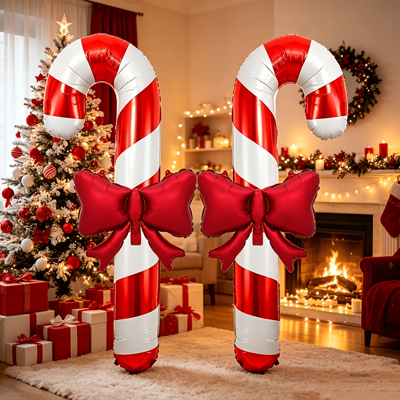 TEMU 4 pezzi - Set di palloncini extra large a forma di bastoncino di zucchero natalizio a righe rosse e bianche da 45,27 pollici/45 pollici e con -
