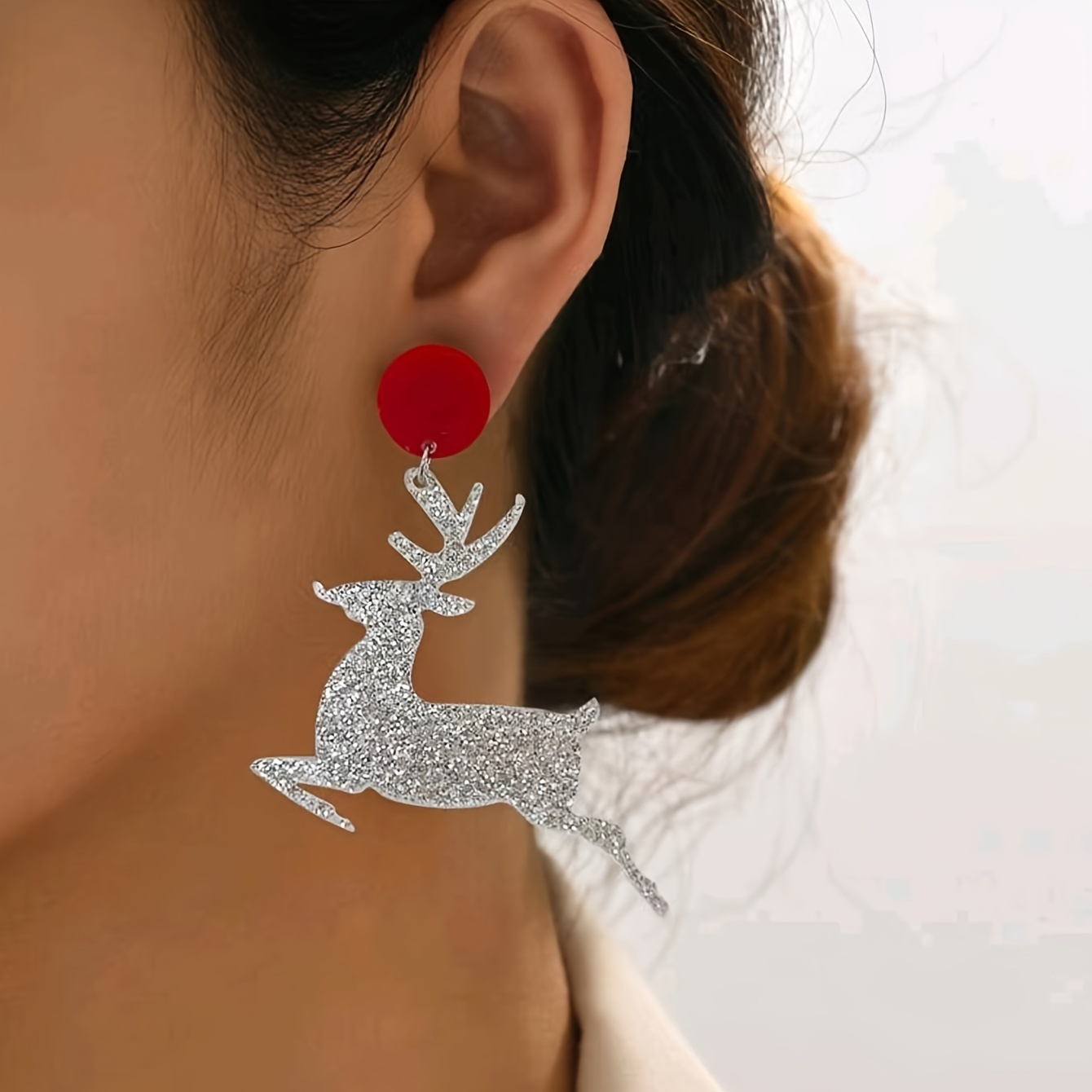 

Vintage Cute Reindeer Acrylic Drop & Dangle Earrings - Christmas Holiday Fashion Sparkling Deer Earrings With Stainless Steel Posts For Daily Wear, Celebrations, And All Seasons