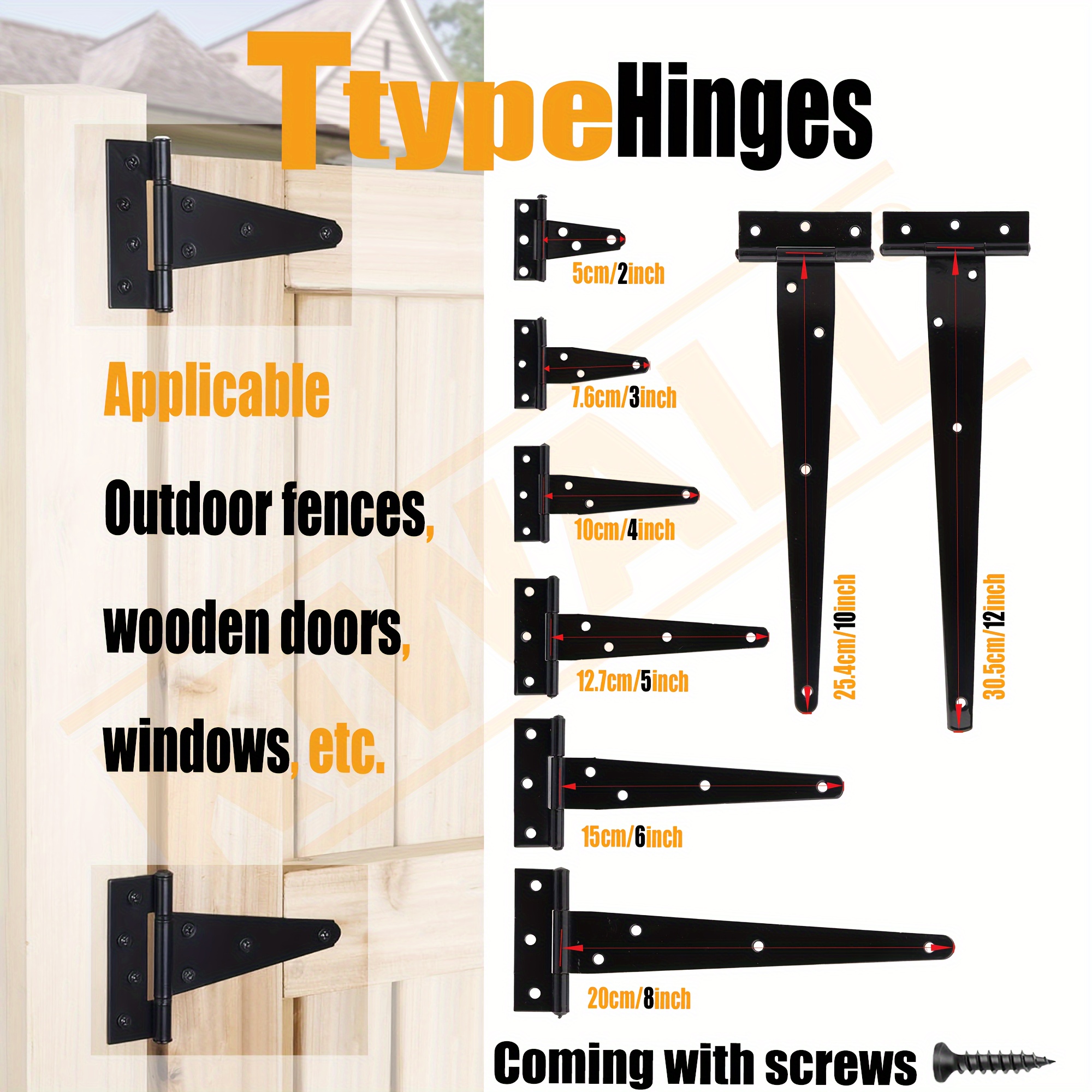 6 Inch T-ring Hinges 6 Inch T-Strap Gate Hinges, Heavy Duty Shed Barn Door Hinges, Black Tee Hinges For Wooden Fence, Yard Gate, Wrought Hardware Iron Home Depot T-hinges
