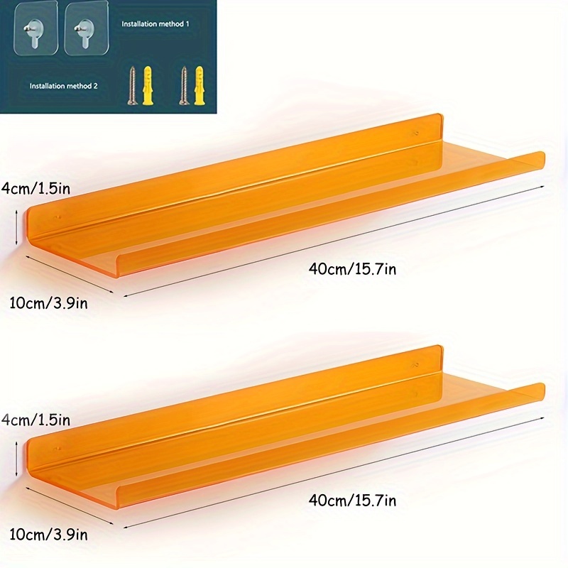 Image of 2 Pack Floating Shelves For Wall, 15in Clear Acrylic Shelf Room Decor For Book/figures/photo/makeup In Bathroom, Book Shelf, Living Room, Bedroom, Kitchen Storage And Organization