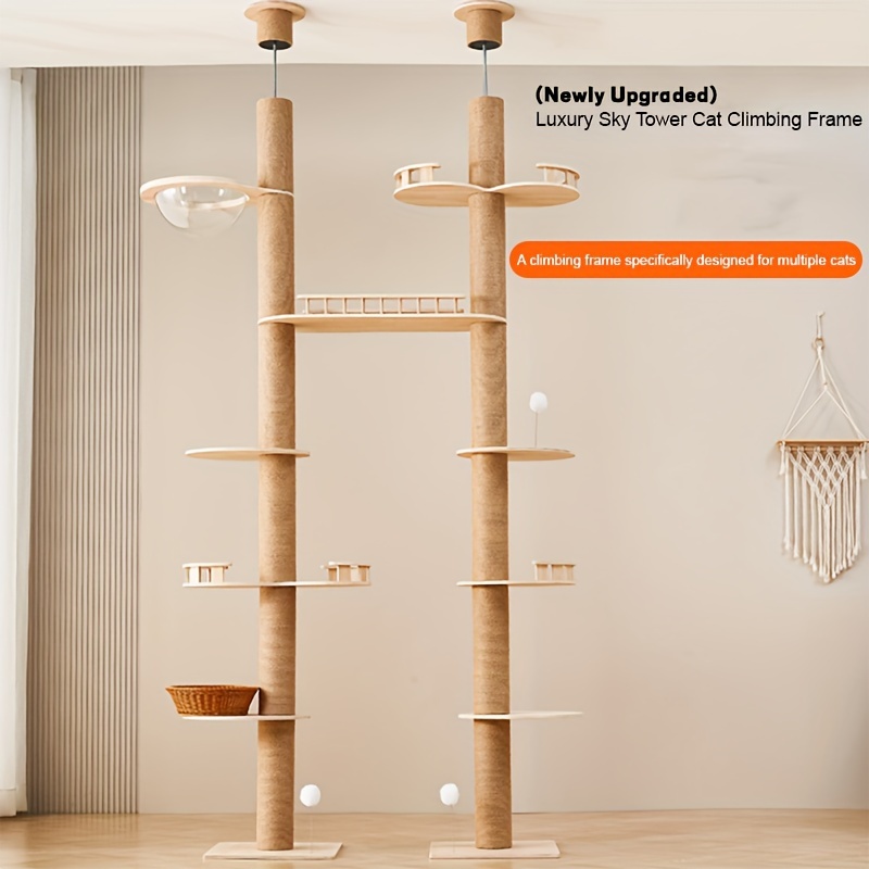 * Tower Cat Climbing Frame - * Wood Material, Durable and Sturdy, Multi-* and Resting Space for Cats, * with * Assembly, Ideal for Multiple Cats