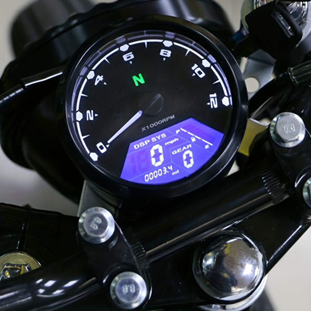 universal black 12000 rpm lcd speedometer tachometer odometer gauge for cruiser chopper touring bobber without battery
