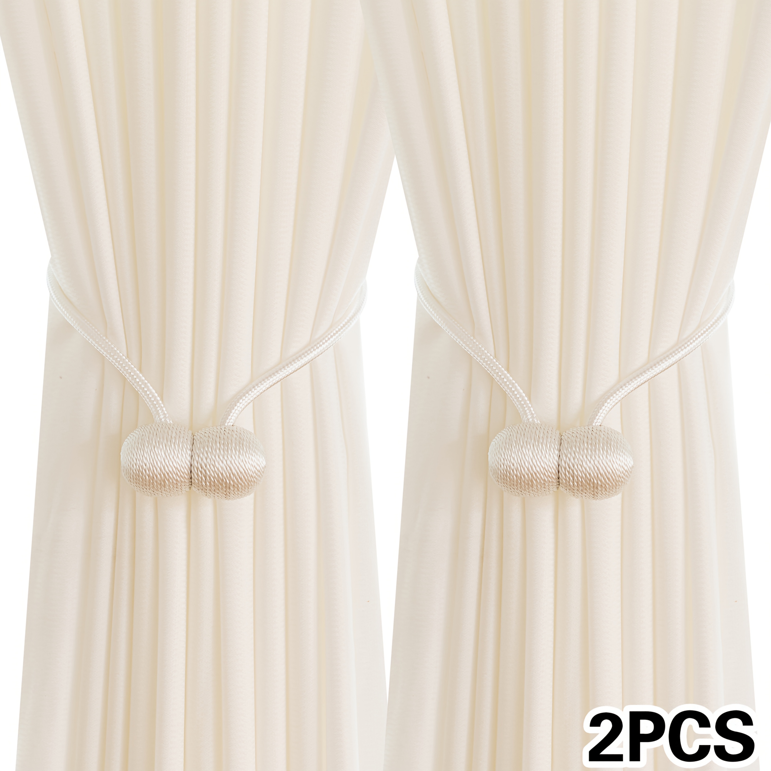A Set of Two Modern Minimalist Magnetic Curtain Ties Is on, Featuring Thicker Twisted Ropes And Flexible Magnetic Ties. They Are Durable, Easy to Install, And Do Not Require Drilling, Making Them Perfect for Bedroom And Living Room Decor
