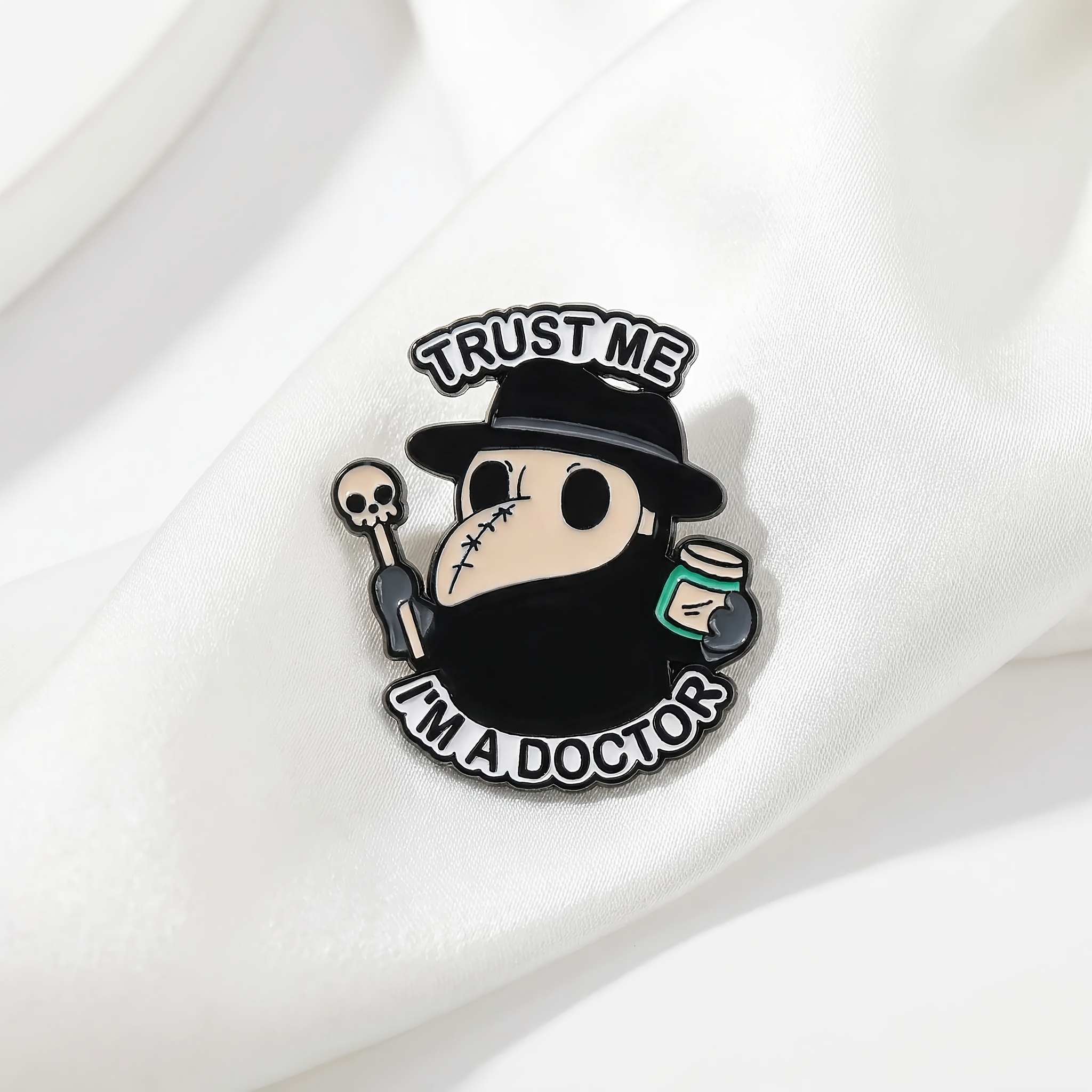 Image of 1pc Dark Style Plague Doctor Brooch, Fun Slogan Badge, Versatile Decorative Pin For Clothes And Backpacks, Niche Cool Accessory Gift