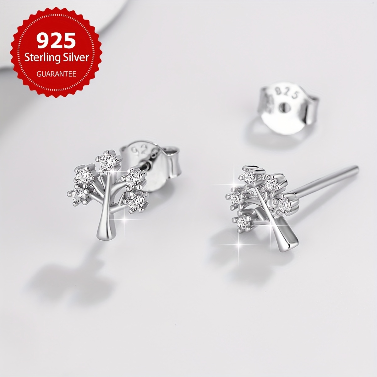 S925 Sterling Silver Five Star Sapling Earrings Women's Jewelry Gift