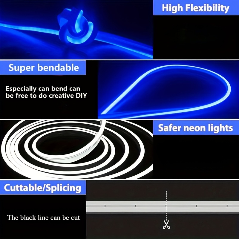 1pc - Deep Blue Neon LED Light, USB Powered Flexible LED Lights, Suitable for Indoor Party Christmas DIY Holiday Kitchen Decor Shop Lighting Bedroom TV Cabinet Wardrobe Scene Decoration Illumination, Flexible Neon Sign