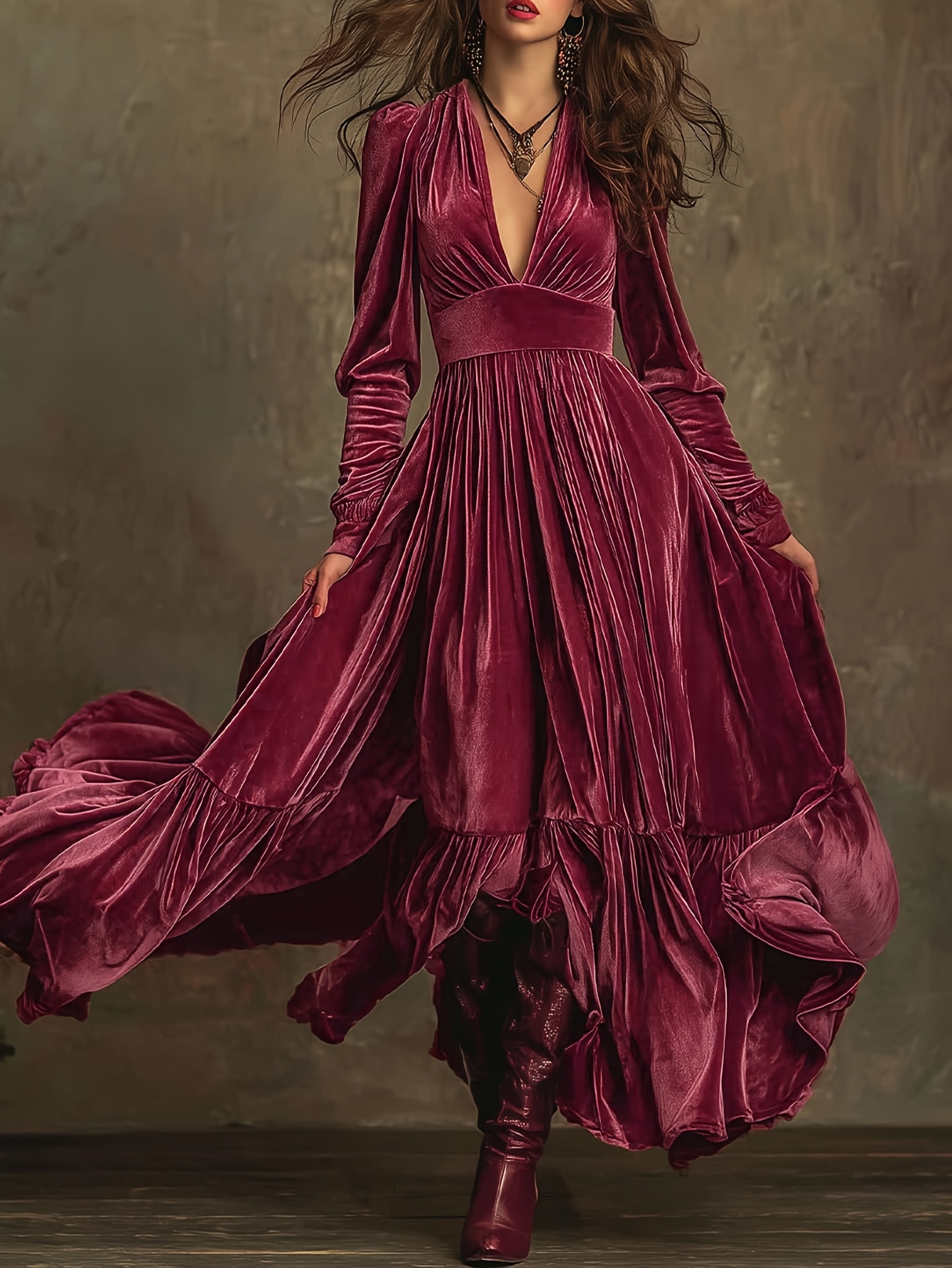chinese dress ladies Long sleeve velvet dress HELENA  MYAN ATELIER