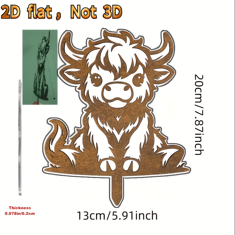 Image of 2d Flat - 【2d Flat】 2d Flat - [2d Flat] A Large Acrylic Cartoon Cow Stake For Garden Decoration, Featuring A Rustic Style And Vintage Design, Perfect For Outdoor Lawns, Yards, Or Parks